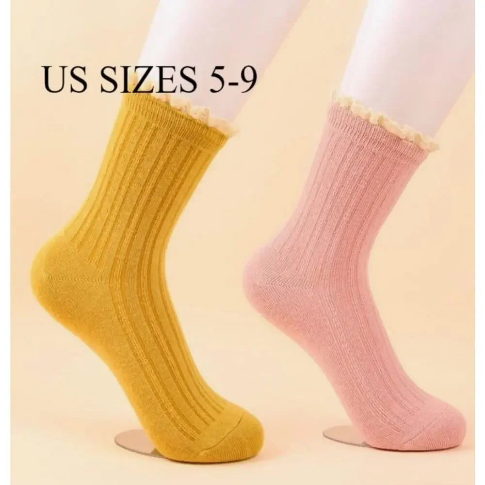 Mid-Calf Ruffle Socks - 70% Cotton, Cute & Comfy for Women (10Pairs)